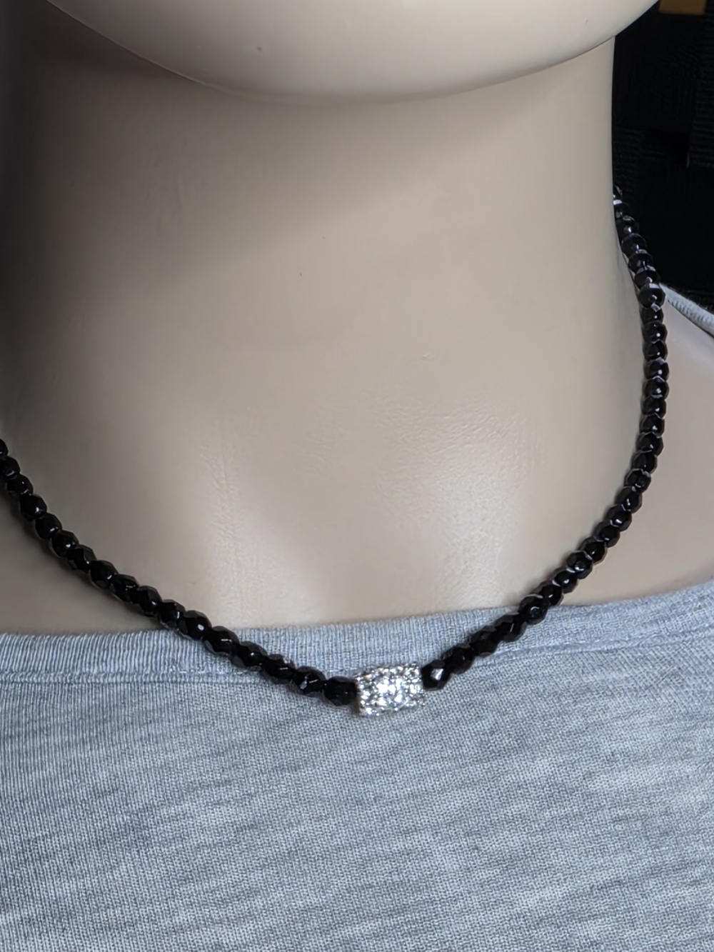 Napier Black Beaded Choker Necklace with Crystal Accent